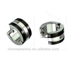 Stainless steel two tone hinged snap huggie earrings Black Edges Men's Earring HE-026